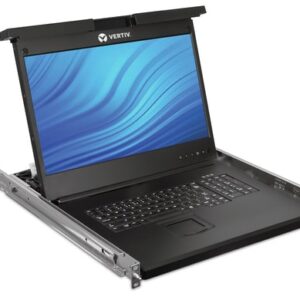 Vertiv Avocent Consola LCD de acceso directo al rack de 19″ con conmutador KVM AutoView 2108 digital o analógico de 8 puertos, teclado USB, RAK-Key para acceso digital y 8 cables MPUIQ-VMCHS, US INTL