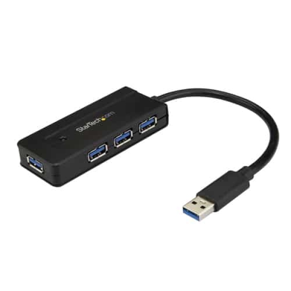 StarTech.com Hub Concentrador Portátil USB 3.0 SuperSpeed de 4 Puertos de 5Gbps con Carga Rápida - Ladrón USB 3.1 Gen 1 Tipo A - Alimentado por el Bus USB o Autoalimentado - Negro