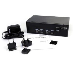 StarTech.com Conmutador Switch KVM 4 Ordenadores 2 Monitores Dobles DVI VGA Audio Puertos USB 1920×1440