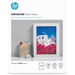 HP Papel fotográfico satinado con brillo Advanced - 25 hojas/13 x 18 cm sin bordes