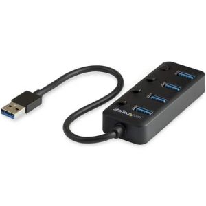 StarTech.com Hub Ladrón USB 3.0 4 Puertos – USB-A a USB 3.0 Tipo A con Interruptores Individuales de Encendido/Apagado – USB 3.1/3.2 Gen 1 SuperSpeed 5Gbps – Alimentado por el Bus USB – Portátil – Cable de 25cm