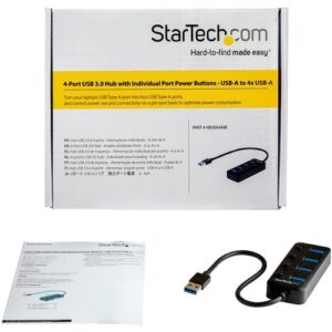 StarTech.com Hub Ladrón USB 3.0 4 Puertos – USB-A a USB 3.0 Tipo A con Interruptores Individuales de Encendido/Apagado – USB 3.1/3.2 Gen 1 SuperSpeed 5Gbps – Alimentado por el Bus USB – Portátil – Cable de 25cm
