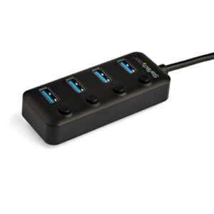 StarTech.com Hub Ladrón USB C de 4 Puertos – Concentrador USB TipoC a 4 Puertos USB A con Interruptores Individuales de Encendido/Apagado – USB 3.1/3.2 Gen 1 SuperSpeed de 5Gbps – Alimentado por el Bus USB – Portátil – con Cable Incorporado de 25cm