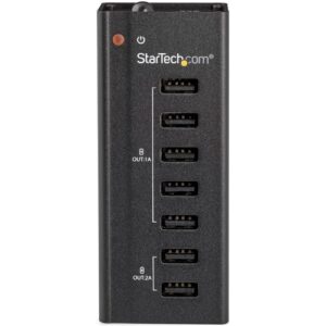 StarTech.com Estación de Carga USB de 7 Puertos Autónoma – 5x Puertos de 1A y 2x Puertos de 2A – Base de Carga USB