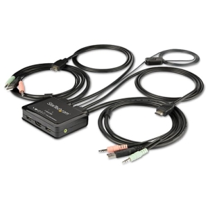 StarTech.com Switch Conmutador KVM de 2 Puertos HDMI - 4K de 60Hz - Switch Conmutador Selector KVM Compacto de Sobremesa Ultra HD UHD con 2 Salidas de Vídeo - con Cables de 1