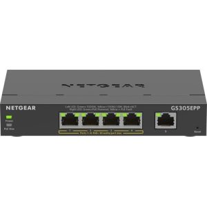 NETGEAR 5-Port Gigabit Ethernet High-Power PoE+ Plus Switch (GS305EPP) Gestionado L2/L3 Gigabit Ethernet (10/100/1000) Energía sobre Ethernet (PoE) Negro