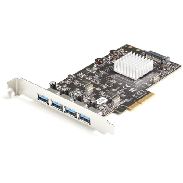 StarTech.com Tarjeta PCIe de 4 Puertos USB-A – Tarjeta PCI Express de Expansión USB Tipo A 3.1/3.2 Gen 2 de 10Gb con 2 Controladores – 4x USB-A – Tarjeta Adaptadora PCIe USB – Win/Mac/Linux