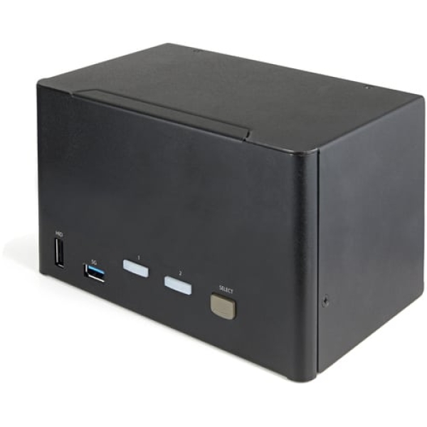 StarTech.com Switch Conmutador KVM de 2 Puertos DisplayPort 1.2 para 4 Monitores - DP HDR UHD 4K de 60Hz - Hub Ladrón de 2 Puertos USB 3.0 (5Gbps) - 4 Puertos USB 2.0 HID - Audio - Hotkeys