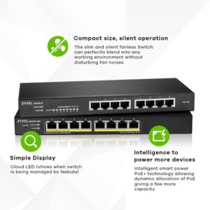 Zyxel GS1915-8EP Gestionado L2 Gigabit Ethernet (10/100/1000) Energía sobre Ethernet (PoE) Negro