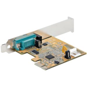 StarTech.com Tarjeta PCI Express Serie de 1 Puerto, Tarjeta de Interfaz PCIe a Serie RS232 (DB9), Tarjeta Serial, UART 16C1050, Perfil Bajo y Completo, Retención COM, Win/Linux