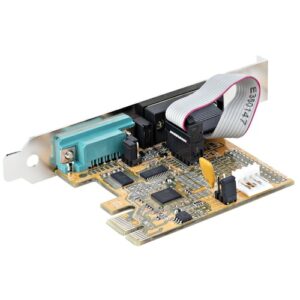 StarTech.com Tarjeta PCI Express Serie de 2 Puertos, Tarjeta de Interfaz PCIe a Serie RS232 (DB9), Tarjeta Serial, UART 16C1050, Perfil Bajo y Completo, Retención COM, Win/Linux