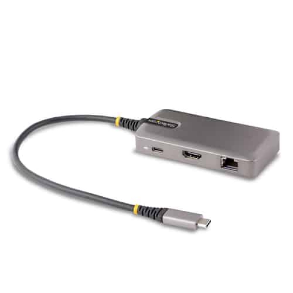 StarTech.com Adaptador Multipuertos USB-C - Docking Station USB Tipo C HDMI 4K60 - Hub Ladrón USB 3.0 de 2 Puertos - Entrega de Alimentación PD 100W - GbE - Works with Chromebook