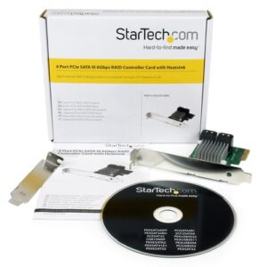 StarTech.com Tarjeta Adaptadora Controladora PCI Express PCI-E SATA 3 III 6Gbps RAID 4 Puertos con HyperDuo