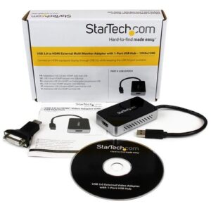 StarTech.com Adaptador de Vídeo Externo USB 3.0 a HDMI con Hub USB 1 Puerto - Tarjeta Gráfica Cable - 1080p StarTech.com Adaptador de Vídeo Externo USB 3.0 a HDMI con Hub USB 1 Puerto – Tarjeta Gráfica Cable – 1080p