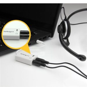 StarTech.com Adaptador de Auriculares con Micrófono Mini-Jack 3,5mm 4 pines a Conectores de Auriculares y de Micrófono - M a 2xH Blanco StarTech.com Adaptador de Auriculares con Micrófono Mini-Jack 3,5mm 4 pines a Conectores de Auriculares y de Micrófono – M a 2xH Blanco