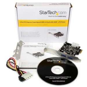 StarTech.com Adaptador Tarjeta Controladora PCI Express PCI-E 2 Puertos USB 3.0 con Alimentación Molex y UASP