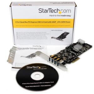 StarTech.com Adaptador Tarjeta PCI Express PCI-E 4 Puertos USB 3.0 UASP 2 Canales de 5Gbps con Alimentación Molex SATA StarTech.com Adaptador Tarjeta PCI Express PCI-E 4 Puertos USB 3.0 UASP 2 Canales de 5Gbps con Alimentación Molex SATA