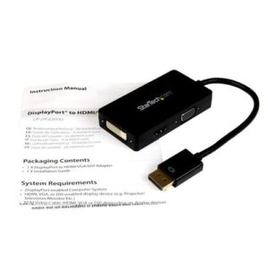 StarTech.com Adaptador Conversor DisplayPort a VGA DVI o HDMI – Convertidor A/V 3 en 1 para viajes