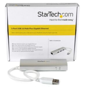 StarTech.com Hub Concentrador de 3 Puertos USB 3.0 con Adaptador de Red Ethernet Gigabit