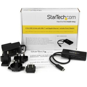 StarTech.com Concentrador USB 3.0 de 3 Puertos con USB-C y Ethernet Gigabit - Con Adaptador de Alimentación StarTech.com Concentrador USB 3.0 de 3 Puertos con USB-C y Ethernet Gigabit - Con Adaptador de Alimentación