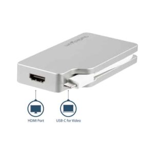 StarTech.com Adaptador USB C Multipuertos de Vídeo HDMI, VGA, Mini DisplayPort o DVI – Convertidor USB Tipo C de Monitor a HDMI 1.4 o mDP 1.2 (4K) – VGA o DVI (1080p) – Aluminio Plata