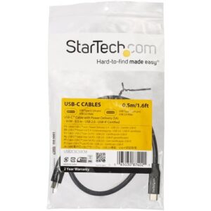 StarTech.com Cable de 50cm USB-C a USB-C con capacidad para Entrega de Alimentación de 5A – USB TipoC – Cable de Carga USBC – USB 2.0