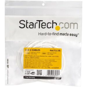 StarTech.com Cable 4m USB-C a USB-C con capacidad para Entrega de Alimentación de 5A – USB Tipo C – Cable de Carga USBC – USB 2.0 – Blanco