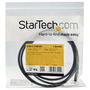 StarTech.com Cable de 1,8m USB-C a USB-C con capacidad para Entrega de Alimentación de 5A - USB TipoC - Cable de Carga USBC - USB 3.0 StarTech.com Cable de 1,8m USB-C a USB-C con capacidad para Entrega de Alimentación de 5A – USB TipoC – Cable de Carga USBC – USB 3.0