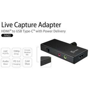 j5create JVA02-N Adaptador de captura en vivo HDMI™ a USB-C™ con Power Delivery j5create JVA02-N Adaptador de captura en vivo HDMI™ a USB-C™ con Power Delivery