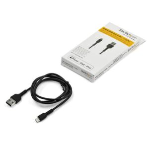 StarTech.com Cable Resistente USB-A a Lightning de 1 m Negro – Cable de Alimentación y Sincronización USB Tipo A a Lightning con Fibra de Aramida Robusta – Con Certificación MFi de Apple – iPad/iPhone 12