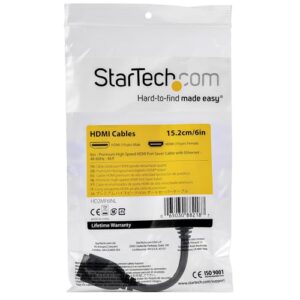 StarTech.com Cable de 15cm de Extensión Alargador HDMI 2.0 de Alta Velocidad con Ethernet – Extensor de Puertos – Cable para Conservar Puertos de Conexión – Cable Corto HDMI – 4K de 60Hz