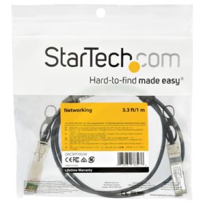 StarTech.com Cable de 1m Twinax SFP+ a SFP+ con Conexión Directa 10GbE- Compatible con DAC-SFP-10G-1M de Dell EMC – Cobre – DAC Transceptor/Mini GBIC Pasivo de Bajo Poder 10 Gbps