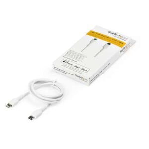 StarTech.com Cable Resistente USB-C a Lightning de 1 m Blanco – Cable de Sincronización y Carga USB Tipo C a Lightning con Fibra de Aramida Resistente – Certificado MFi de Apple – para iPad/iPhone 12