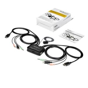 StarTech.com Switch Conmutador KVM de 2 Puertos DisplayPort 4K60Hz con Cables Incorporados