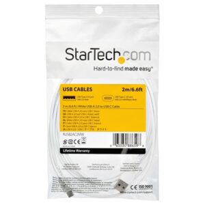 StarTech.com Cable de 2m de Carga USB A a USB C - de Carga Rápida y Sincronización Rápida USB 2.0 a USB Tipo C - Revestimiento TPE de Fibra de Aramida M/M 3A Blanco - S10, iPad Pro, Pixel StarTech.com Cable de 2m de Carga USB A a USB C – de Carga Rápida y Sincronización Rápida USB 2.0 a USB Tipo C – Revestimiento TPE de Fibra de Aramida M/M 3A Blanco – S10, iPad Pro, Pixel