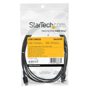 StarTech.com Cable de 2m de Carga USB C – de Carga Rápida y Sincronización USB 2.0 Tipo C a USB C para Portátiles – Revestimiento TPE de Fibra de Aramida M/M 60W Negro – iPad Pro Surface