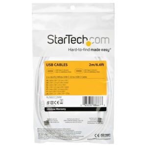 StarTech.com Cable de 2m de Carga USB C - de Carga Rápida y Sincronización USB 2.0 Tipo C a USB C para Portátiles - Revestimiento TPE de Fibra de Aramida M/M 60W Blanco - iPad Pro Surface StarTech.com Cable de 2m de Carga USB C – de Carga Rápida y Sincronización USB 2.0 Tipo C a USB C para Portátiles – Revestimiento TPE de Fibra de Aramida M/M 60W Blanco – iPad Pro Surface