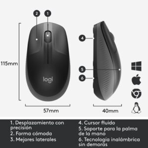 Logitech M190 ratón Ambidextro RF inalámbrico Óptico 1000 DPI Logitech M190 ratón Ambidextro RF inalámbrico Óptico 1000 DPI