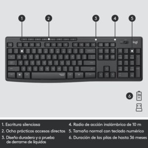 Reacondicionado | Logitech MK295 Silent Wireless Combo teclado Ratón incluido USB QWERTY Español Grafito Logitech MK295 Silent Wireless Combo teclado Ratón incluido USB QWERTY Español Grafito