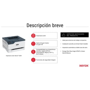 Xerox C230 A4 22 ppm Impresora inalámbrica a doble cara PS3 PCL5e6 2 bandejas Total 251 hojas Xerox C230 A4 22 ppm Impresora inalámbrica a doble cara PS3 PCL5e6 2 bandejas Total 251 hojas