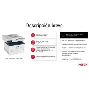 Xerox B235 A4 34 ppm Inalámbrica Copia/impresión/escaneado/fax PS3 PCL5e/6 ADF 2 bandejas Total 251 hojas
