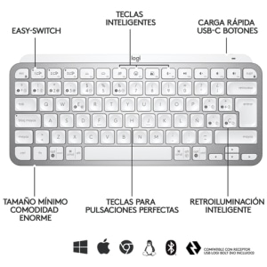 Logitech MX Keys Mini teclado RF Wireless + Bluetooth QWERTY Español Gris Logitech MX Keys Mini teclado RF Wireless + Bluetooth QWERTY Español Gris