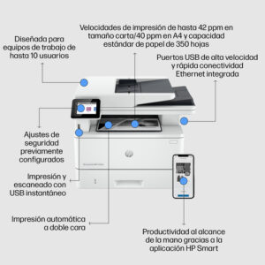 HP LaserJet Pro Impresora multifunción 4102fdn, Blanco y negro, Impresora para Pequeñas y medianas empresas, Imprima, copie, escanee y envíe por fax, Compatible con el servicio Instant Ink; Imprimir desde teléfono o tablet; Alimentador automático de documentos; Impresión a doble cara; Escaneado a doble cara; Fax; Escanear a correo electrónico; Escanear a PDF; Puerto de unidad de memoria flash USB frontal; Bandejas opcionales de alta capacidad; Pantalla táctil; Cartucho JetIntelligence HP LaserJet Pro Impresora multifunción 4102fdn, Blanco y negro, Impresora para Pequeñas y medianas empresas, Imprima, copie, escanee y envíe por fax, Compatible con el servicio Instant Ink; Imprimir desde teléfono o tablet; Alimentador automático de documentos; Impresión a doble cara; Escaneado a doble cara; Fax; Escanear a correo electrónico; Escanear a PDF; Puerto de unidad de memoria flash USB frontal; Bandejas opcionales de alta capacidad; Pantalla táctil; Cartucho JetIntelligence