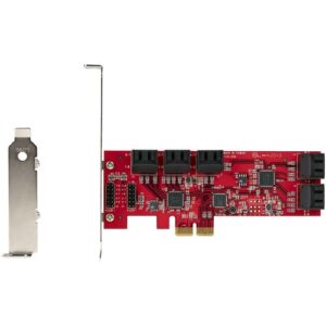 StarTech.com Tarjeta PCIe Controladora SATA de 10 Puertos - Tarjeta de Expansión PCI Express SATA - 6Gbps - Perfil Bajo/Completo - Conectores SATA Apilados - ASM1062 sin RAID