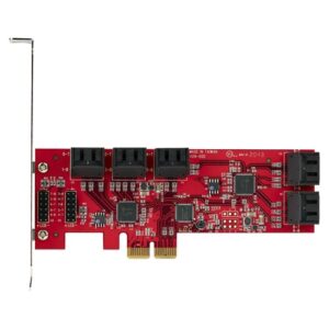 StarTech.com Tarjeta PCIe Controladora SATA de 10 Puertos - Tarjeta de Expansión PCI Express SATA - 6Gbps - Perfil Bajo/Completo - Conectores SATA Apilados - ASM1062 sin RAID