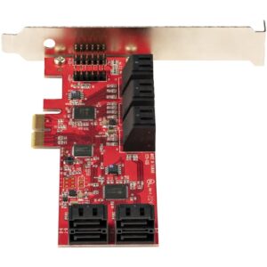 StarTech.com Tarjeta PCIe Controladora SATA de 10 Puertos - Tarjeta de Expansión PCI Express SATA - 6Gbps - Perfil Bajo/Completo - Conectores SATA Apilados - ASM1062 sin RAID