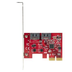 StarTech.com Tarjeta PCIe SATA – Tarjeta PCI Express Controladora de 2 Puertos SATA de 6Gbps – Perfil Completo o Bajo – Adaptador PCI Express a SATA – SATA RAID ASM1062R