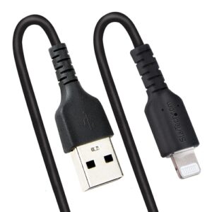 StarTech.com Cable 50cm USB a Lightning con Certificación MFi, Cable Rizado de Carga para iPhone, Negro, con Recubrimiento de TPE, Núcleo de Fibra de Aramida, Cable Lightning Rizado Núcleo de Fibra de Aramida