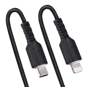 StarTech.com Cable de 50cm USB-C a Lightning MFi, Cable USB Tipo C Rizado de Carga Negro para iPhone, con Recubrimiento de TPE, Núcleo de Fibra de Aramida, Cable Lightning Rizado Cable Lightning Rizado