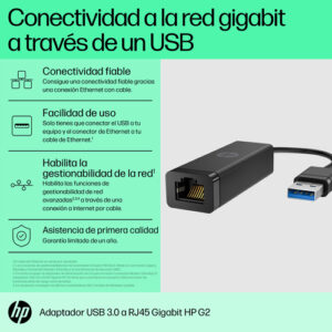 HP Adaptador de USB 3.0 a Gigabit RJ45 G2 HP Adaptador de USB 3.0 a Gigabit RJ45 G2